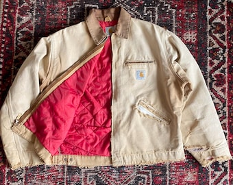 Vintage Carhartt Detroit Distressed Sun Faded Quilted Lined Jacket - Men's L/XL