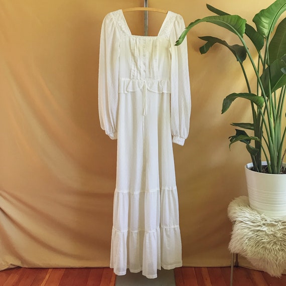 Vintage 1970s Romantic Boho Peasant Maxi Dress - 7