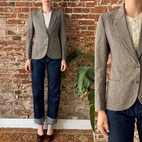 Vintage 1970s Pierre Balmain Light Grey Wool Blazer 70s Balmain