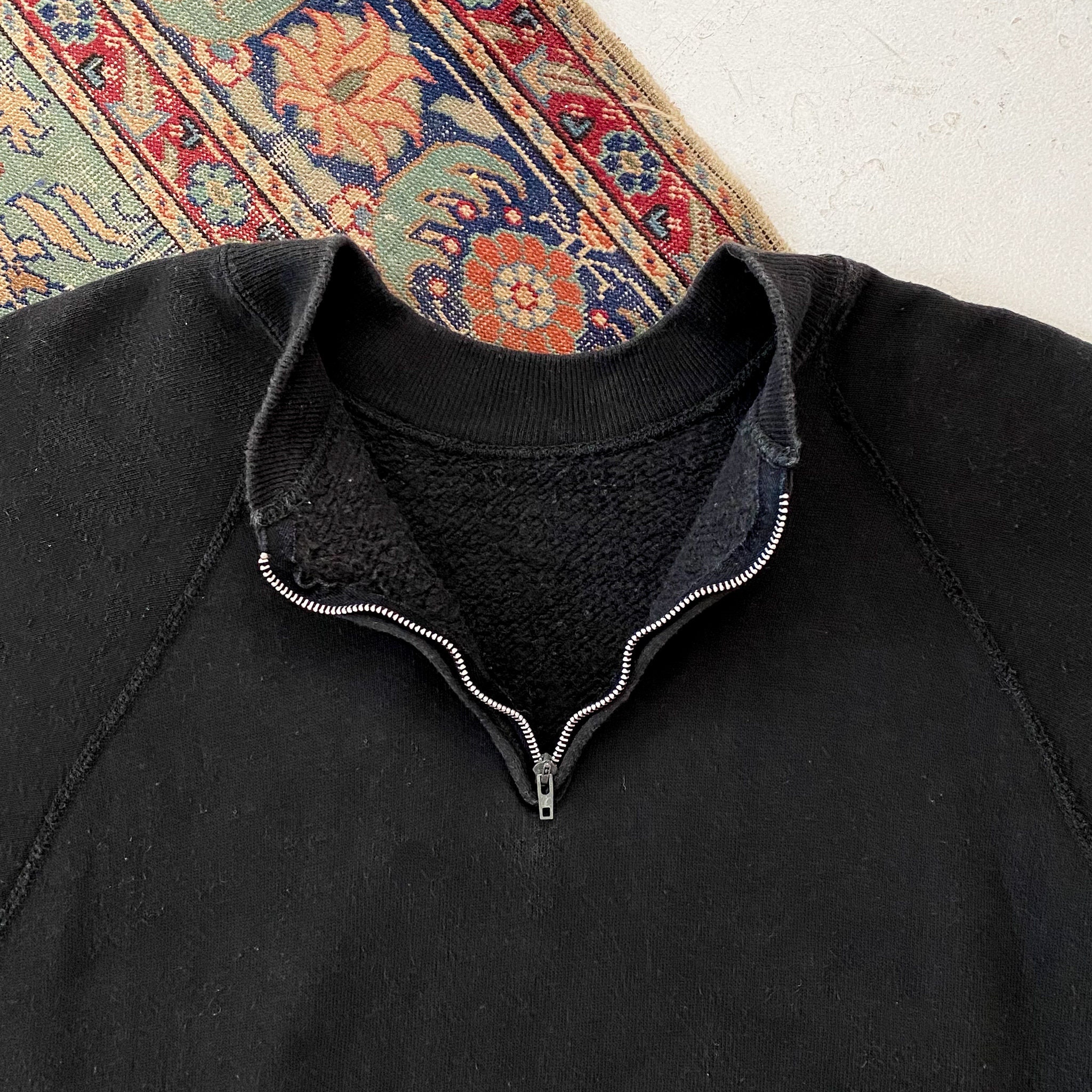 Vintage 1950s/1960s Black Short Sleeve Quarter Zip Cotton Vintage 1950s/1960s Black Short Sleeve Quarter Zip Cotton