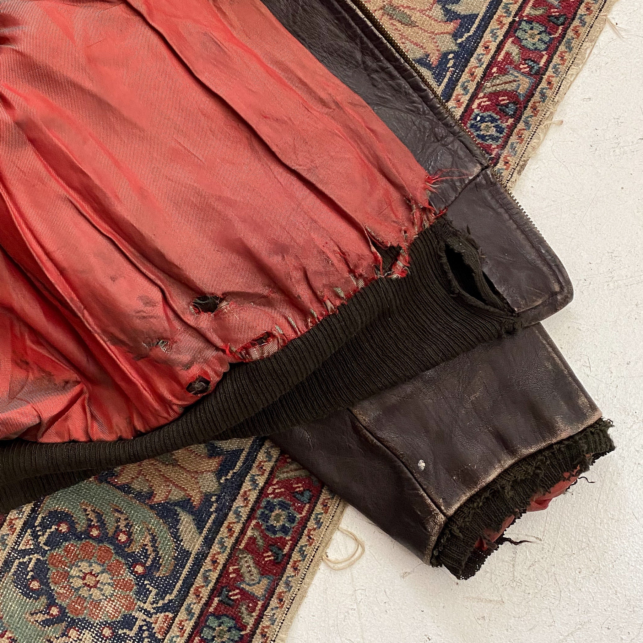 50's 18th Figherbomberwing スカジャン vintage 40s 50s VTG Damaged Steerhide Bomber Leather Jacket