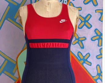 Camiseta sin mangas vintage de los 80 de Nike con etiqueta azul, malla/nylon - Talla XS (39,4 cm x 62,4 cm)