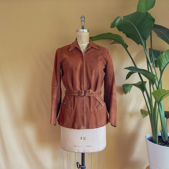 Vintage 1930s Suede Belted Jacket - 30s Rust Suede