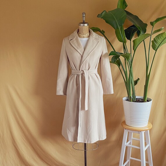 Vintage 1970s Light Beige Belted Cashmere Coat - 7