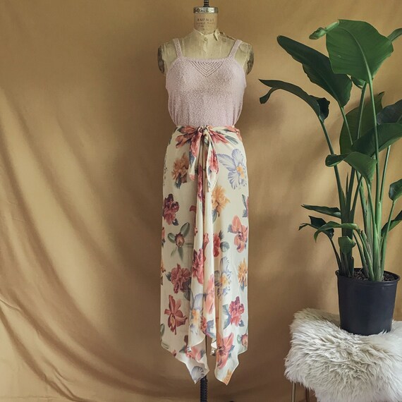Vintage 1990s Sheer Tropical Floral Print Wrap Ski