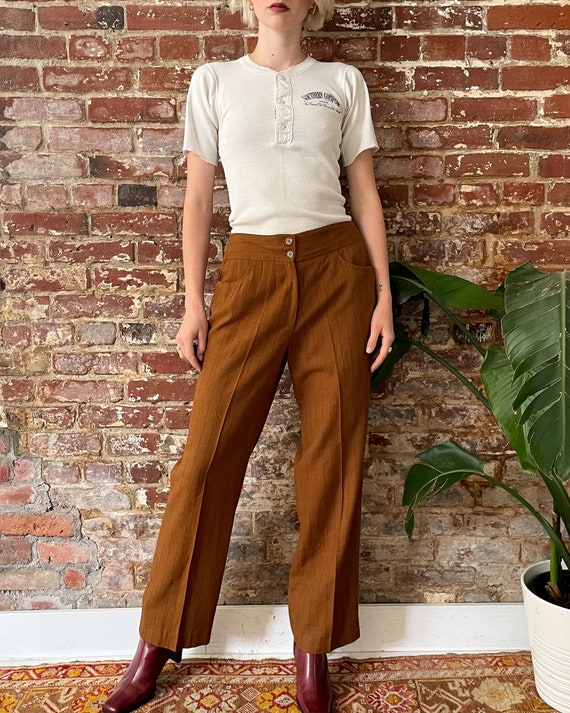 Vintage 1970s Brown & Black Pinstripe Trousers - … - image 2