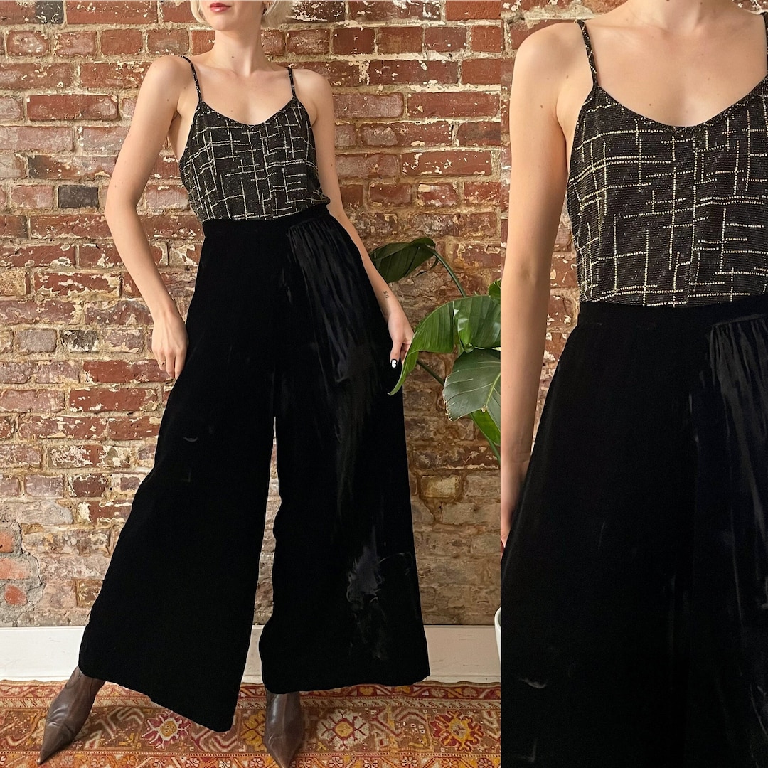 Women's Vintage Black Velvet Trousers 27