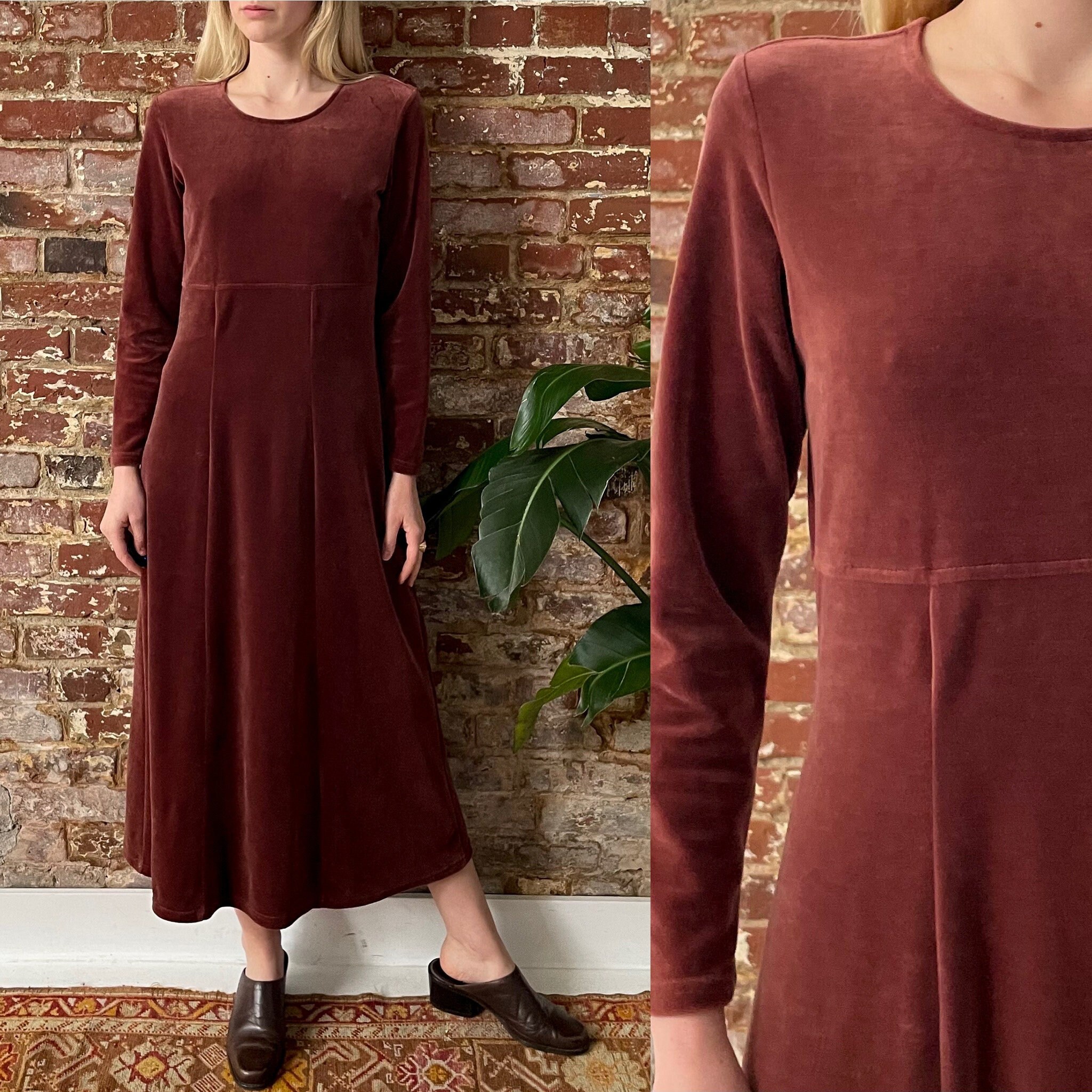 Vintage 1990s Brown Long Sleeve Velvet 