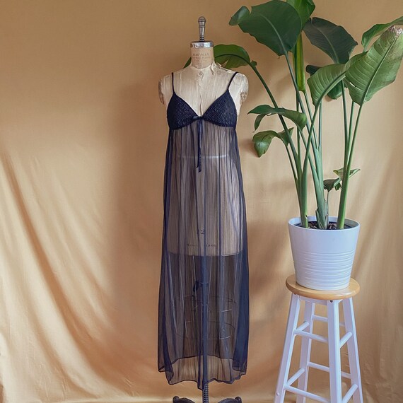 Vintage 1970s Sheer Black Empire Waist Slip Dress