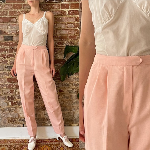 Vintage 1970s Pink Rayon Knit Slacks - 70s Light … - image 1