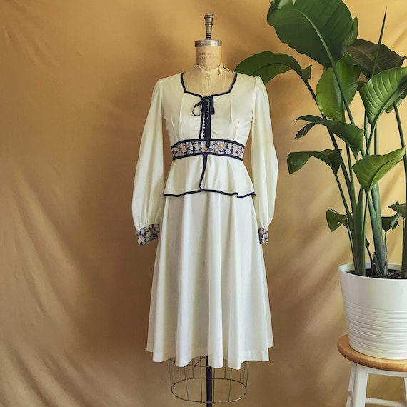 Vintage 1970s Balloon Sleeve Prairie Dress - 70s W