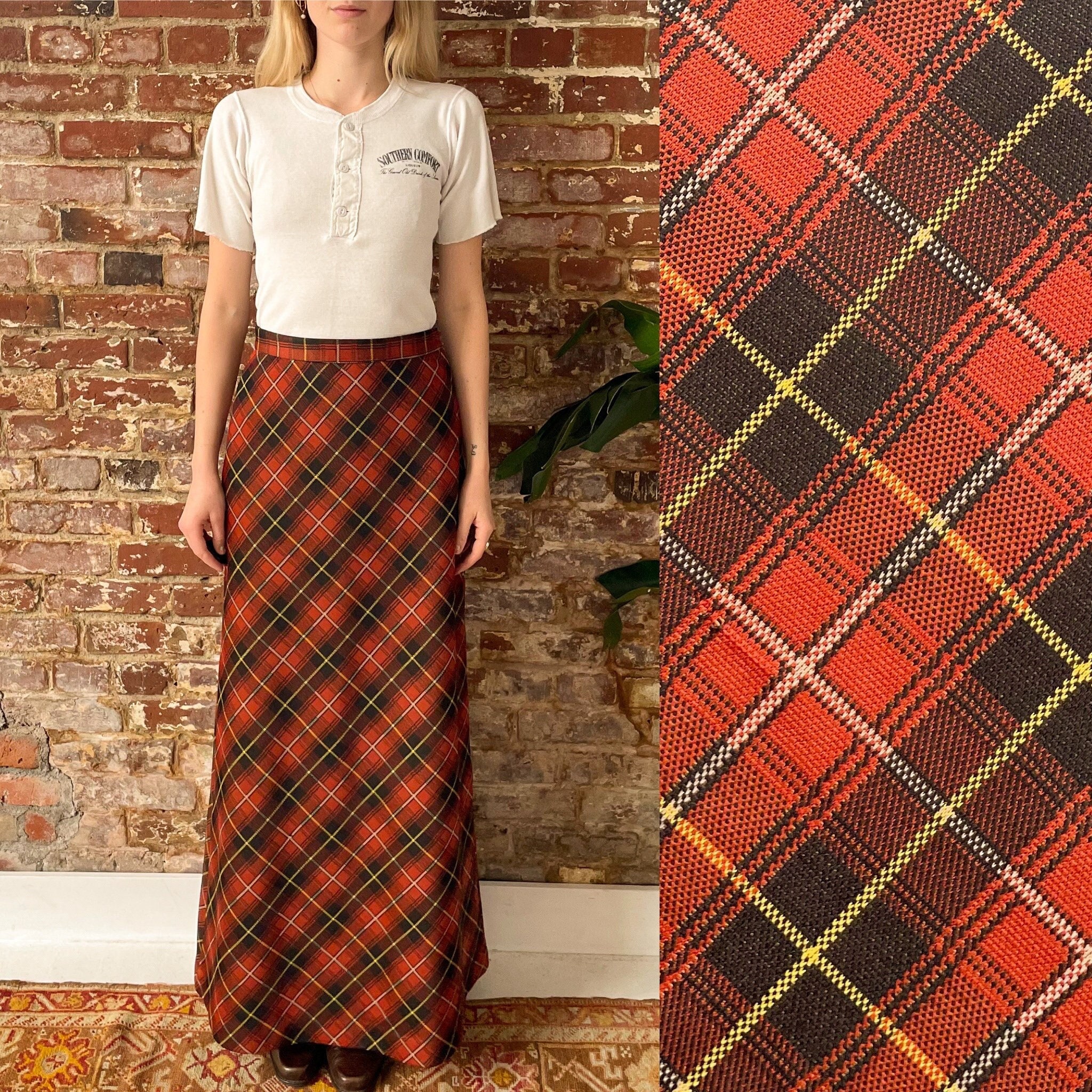 Khaki plaid top maxi skirt