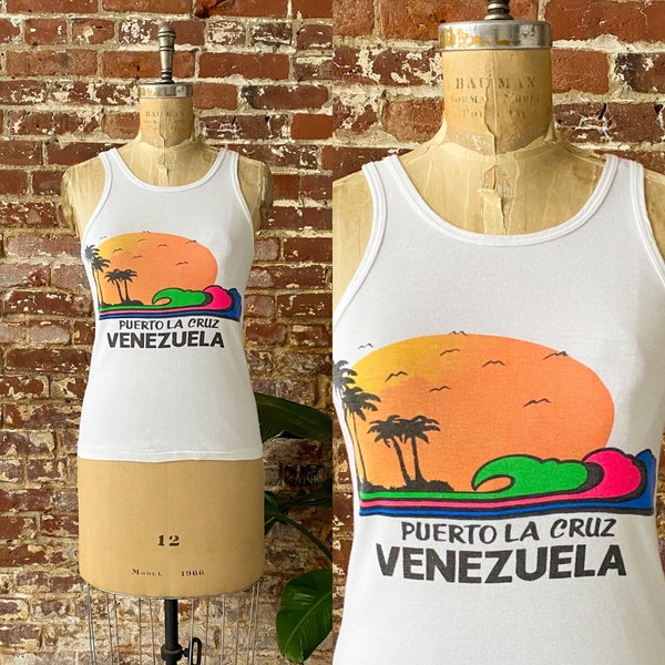 Vintage 1980s Puerto La Cruz Venezuela Souvenir Tank Top - Single Stitch - Women's XS Small