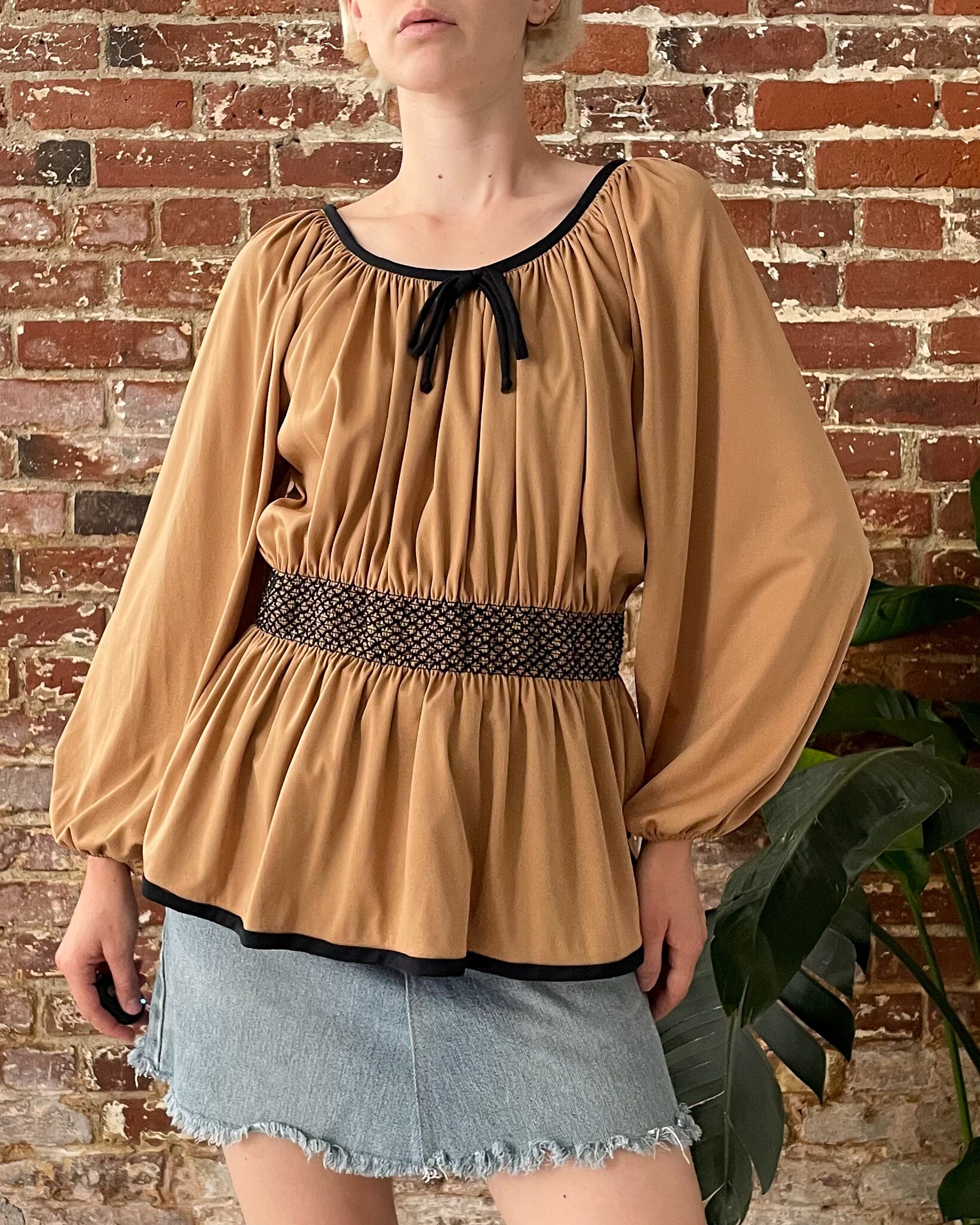 70s Valentino Red Silk Butterfly Collar Balloon Sleeves