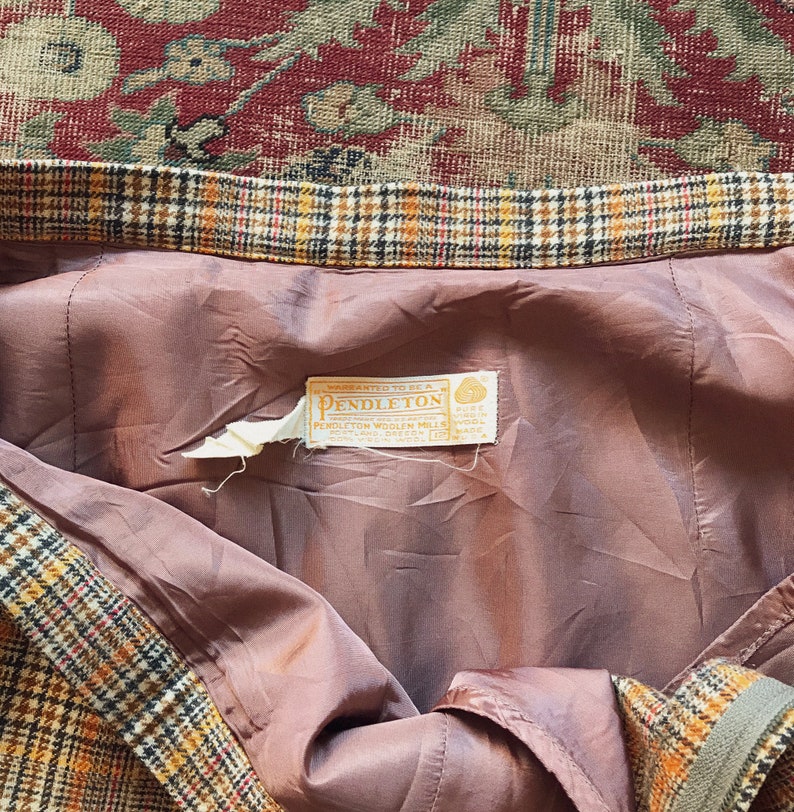 Made in USA Pure Wool Orange Brown Plaid Vintage 1970s Pendleton Wool Pleated Skirt Size Small 27 Waist 70s Wool Skirt