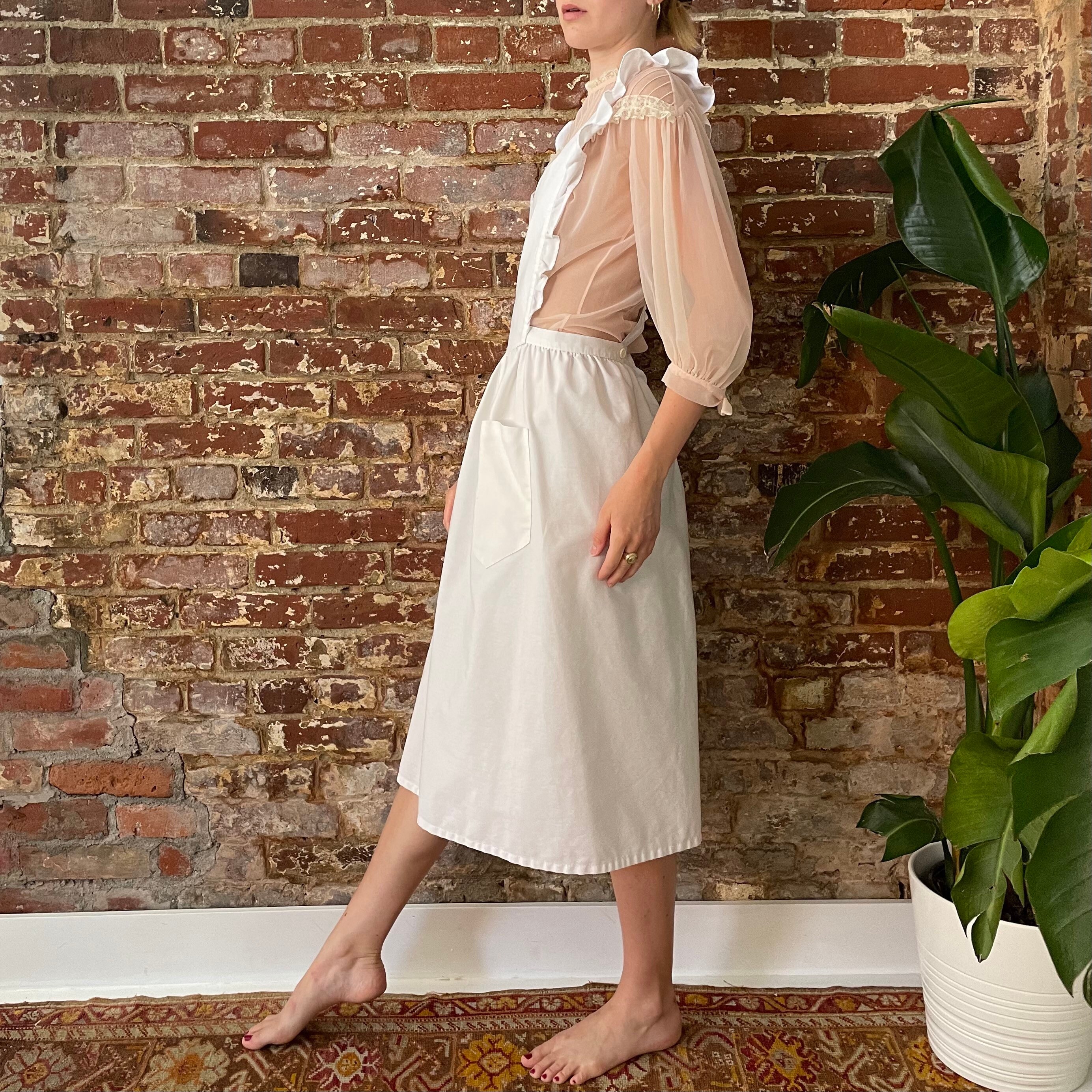 Vintage White Ruffle Apron Midi Dress Vintage White Cotton Etsy