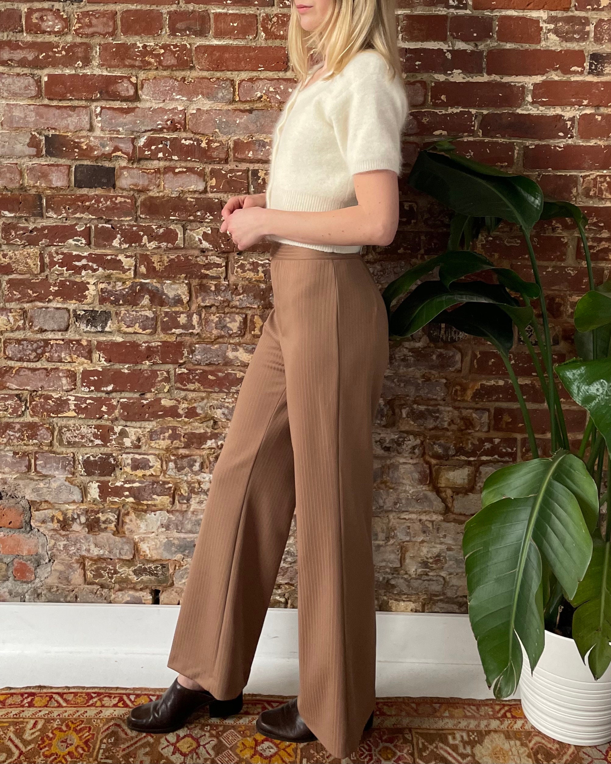 Vintage 70's Brown Herringbone Tweed Flared Wool Trousers