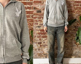 【スペシャル】80s vintage PLAYBOY ダブルジップ ブルゾン Vintage 80s Heather Grey Playboy Patch Zip up Hoodie - Medium