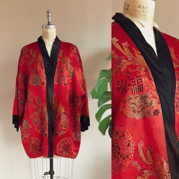 Antique Red Embroidered Silk Chinese Robe - Embroi