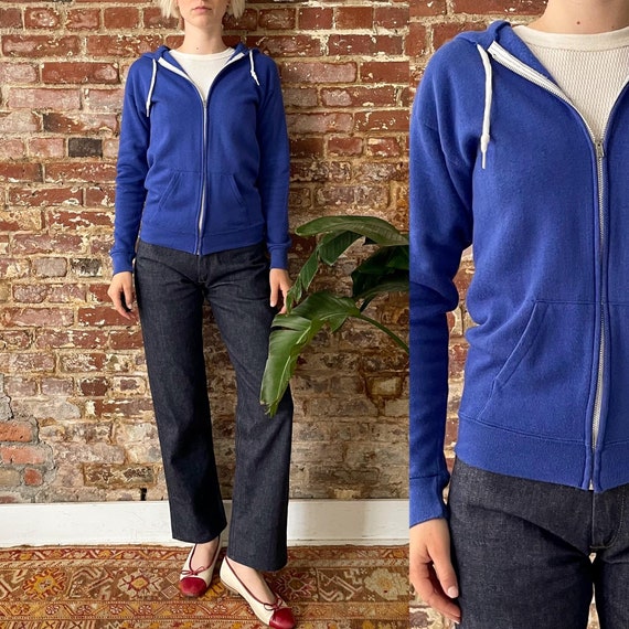 Vintage 1970s Blue Zip up Hoodie 70s Super Soft Acrylic Blend Zip up Hoodie Made in USA Men s XXS Women s Xsmall Etsy Canada