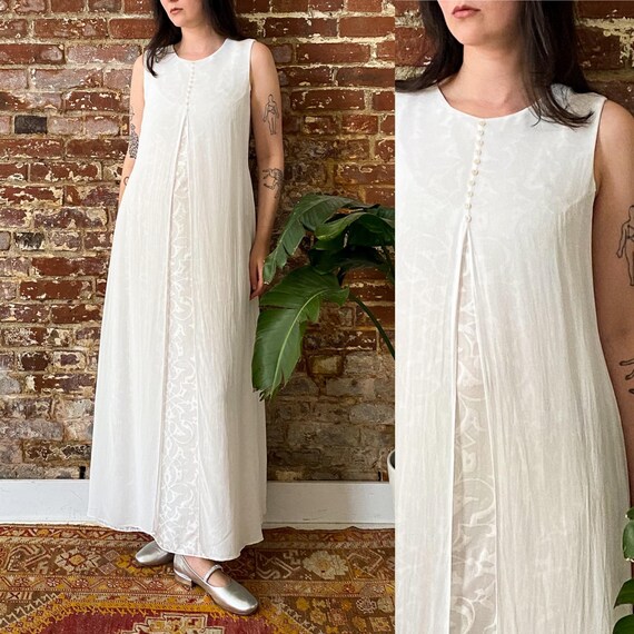 Robe longue Carole Little White Overlay vintage des annees 1990 Robe sans manches superposee en mousseline des annees 90 Made in USA Etiquette de taille 8 Moyenne Etsy France