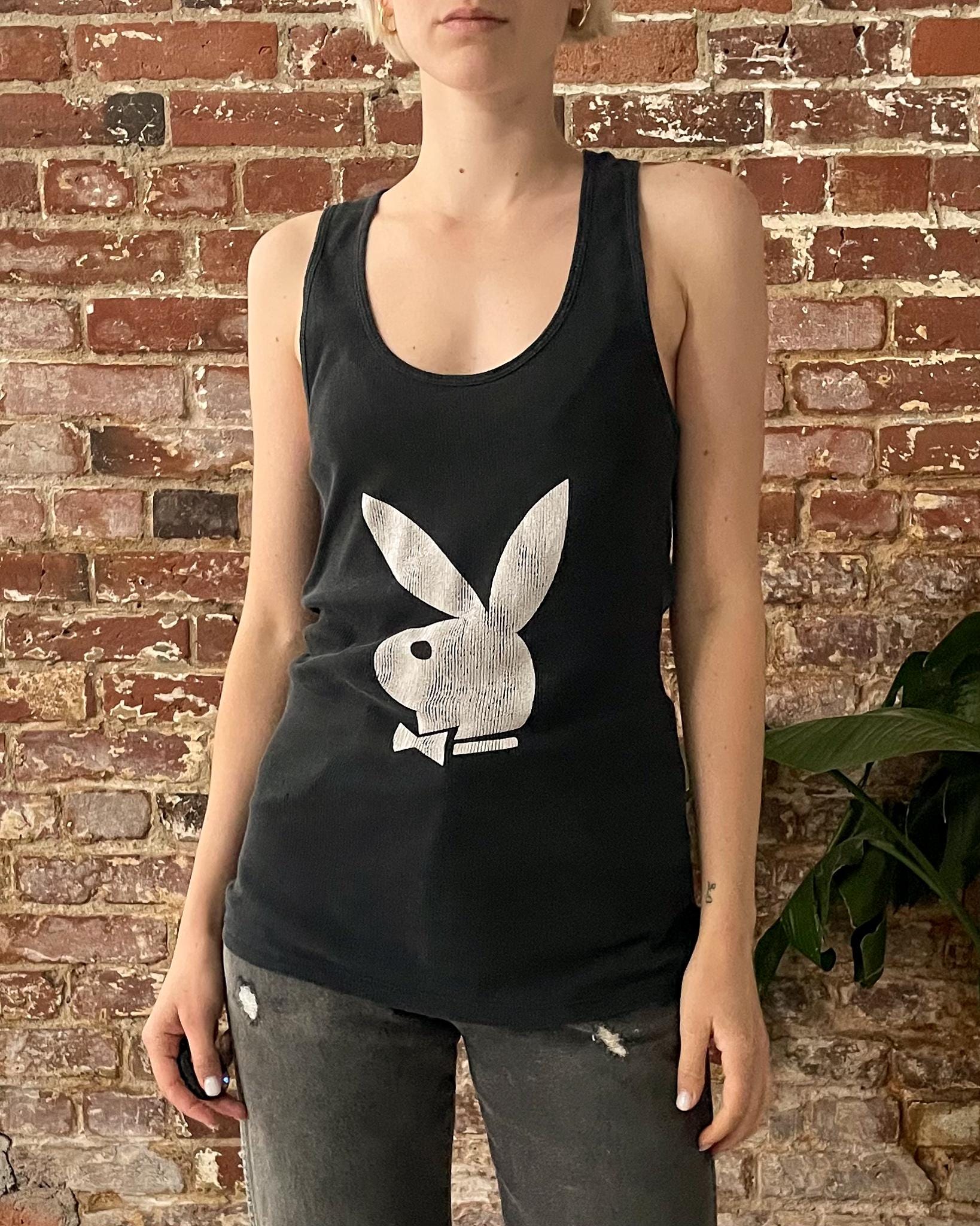 90s PLAYBOY ベロアスウェット archive y2k ヴィンテージ Vintage Y2K Playboy Bunny Black Ribbed Tank - 90s Playboy