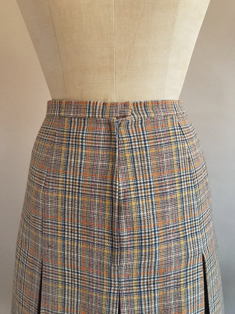 Made in USA Pure Wool Orange Brown Plaid Vintage 1970s Pendleton Wool Pleated Skirt Size Small 27 Waist 70s Wool Skirt