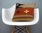 Orange yellow beige striped  cushion cover,  Outdoor pillow case,  Bohemian kilim pillow cover 2549