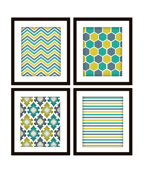 Items similar to Modern Pattern Wall Art Prints, Set of 4 in ANY colors