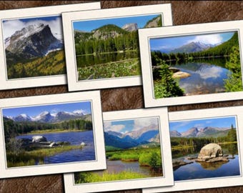 6 Nature Photo Note Cards 5"x7" Set W/Envelopes - Blank Nature Handmade Cards - Mountains, Lakes - (GP484)