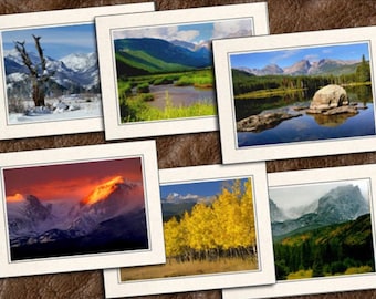 6 Nature Photo Note Cards 5"x7" Set W/Envelopes - Blank Nature Handmade Cards - Mountains, Lakes - (GP489)