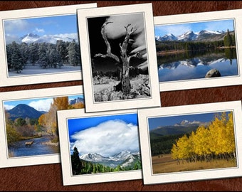 6 Nature Photo Note Cards 5"x7" Set W/Envelopes - Blank Nature Handmade Cards - Mountains, Lakes - (GP69)