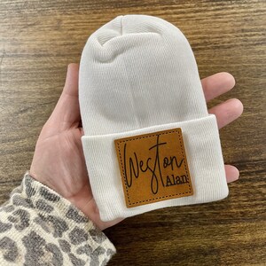 Newborn Personalized Leather Patch Beanie