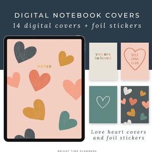14 Digital Notebook Covers Self Love Valentine&#39;s Day | Digital Planner GoodNotes and Notability Cover, Digital Planning Accessory for iPad
