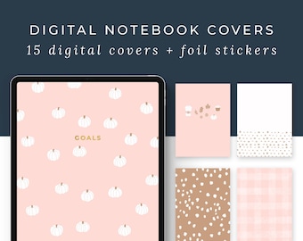 15 Digital Notebook Covers with Foiled Labels | Planner GoodNotes Notability Cover, Digital Planning Accessory for iPad | Fall / Autumn