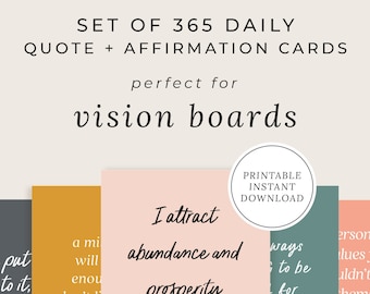 365 Quote Affirmation Cards, 2021 Vision Board Daily Motivation + Inspiration, Positive Quotes Printable Gift, 2021 New Year Vision Board