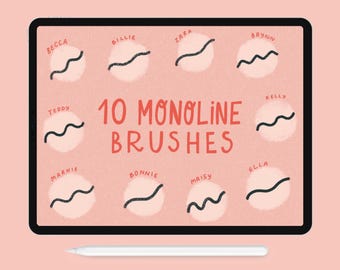 Procreate Brushes | Procreate Brush Set | Monoline Brush Pack | iPad Lettering | Procreate Lettering Brushes | Procreate App | Textured Line