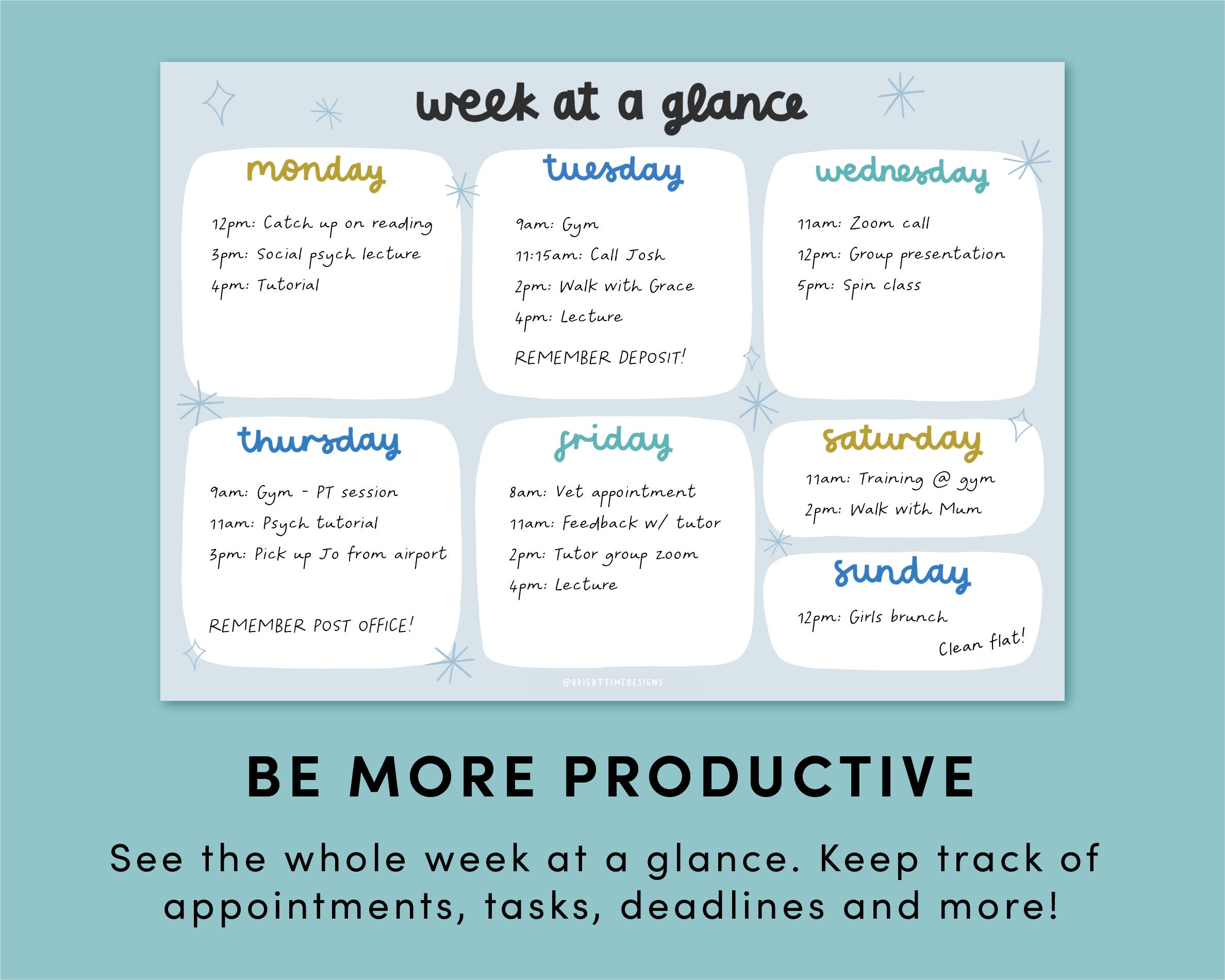 Weekly Piltics Printable Weekly at A Glance Printable Weekly Plan A4 A5 - Etsy Australia