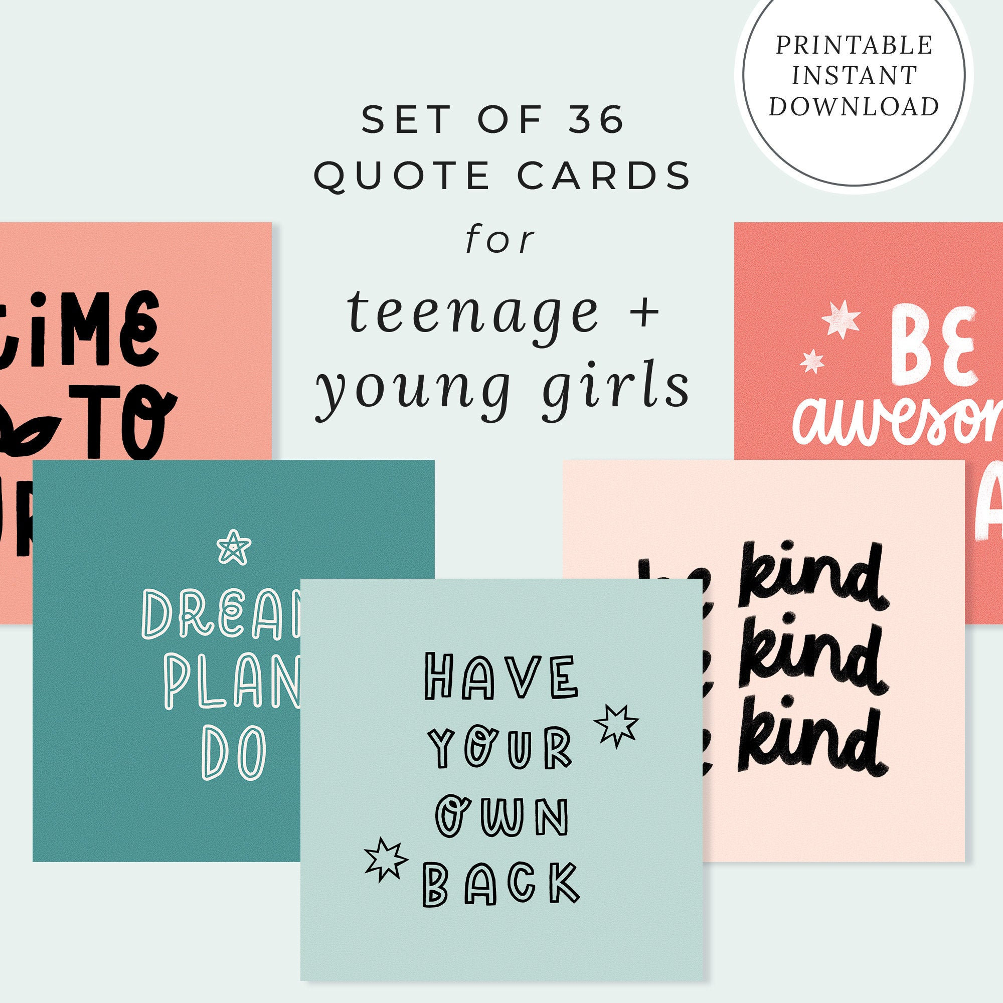 Positive Quote Cards for Teens Daily Motivation Inspiration for Young Girls Positive Quotes Printable Gift New Year Vision Board