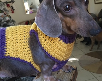 Hond trui gehaakt geel en paars