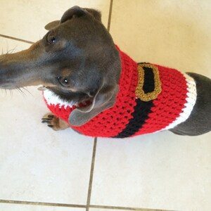 Dog Sweater Keeping the Christmas Spirit with a warm handmade Santa dog sweater, your Doxie will adore!
