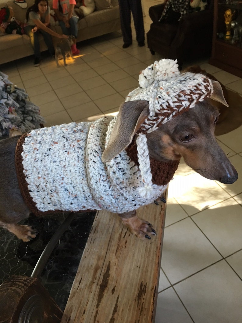 Dog sweater and hat made in crochet by Dachshund Wear image 3