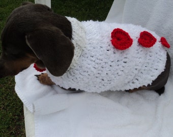 Dog Sweaters that fits perfect - White with Red Hearts