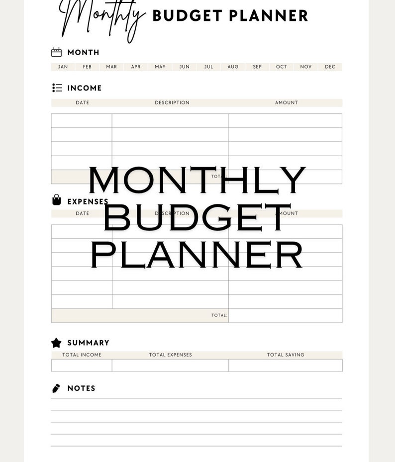 Monthly Budget Planner Download Etsy