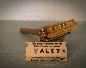 Antique 1920s Valet Auto-Strop Gold Plated Safety Razor – Original Blade Paper – Free Shipping