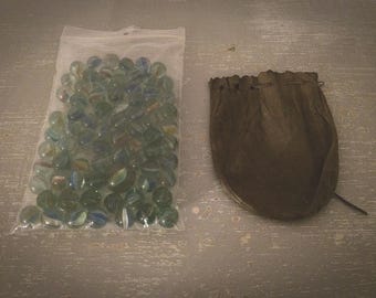 75 Vintage Green Glass Cat Eye Marbles with Sack Shooter – Free Shipping