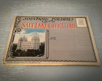 1930s Salt Lake City Souvenir Folder – 22 Lithograph Views – Unused Utah Ephemera – Free U.S. Shipping