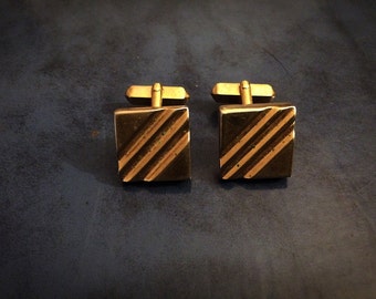 Vintage Swank Gold Tone Cuff Links – Art Deco Style Square Design – Men’s Mid-Century Jewelry – Free U.S. Shipping