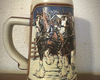 Vintage Anheuser‑Busch Clydesdale Holiday Beer Mug – 1989 Ceramarte – Free Shipping