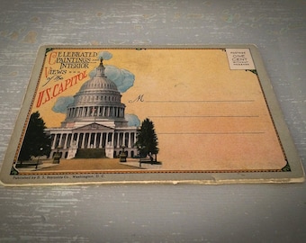 1930s Capitol Souvenir – 18 Lithograph Views by B.S. Reynolds – UNUSED Foldout Postcard Set – Free U.S. Shipping